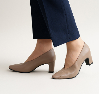 Vカット ヒール 5cm (ブロックヒール)